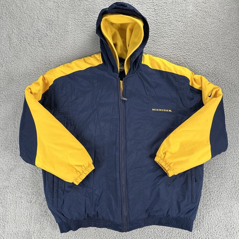 Vintage Nike Team Michigan Wolverines Puffer Hooded Jacket Men XL Blue Lined